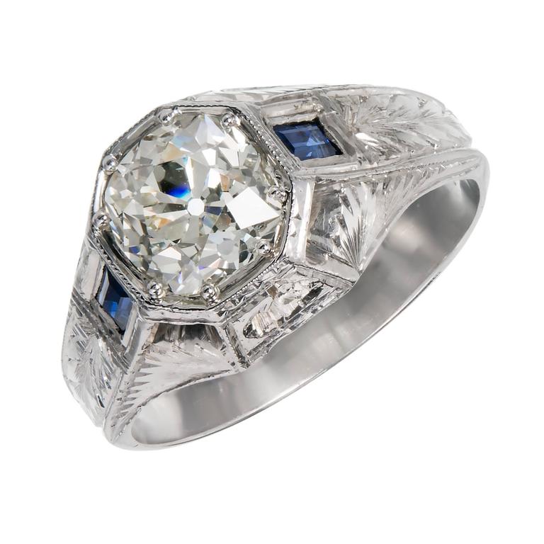 GIA Certified 1.92 Carat Diamond Sapphire White Gold Men&#39;s Ring For Sale at 1stdibs