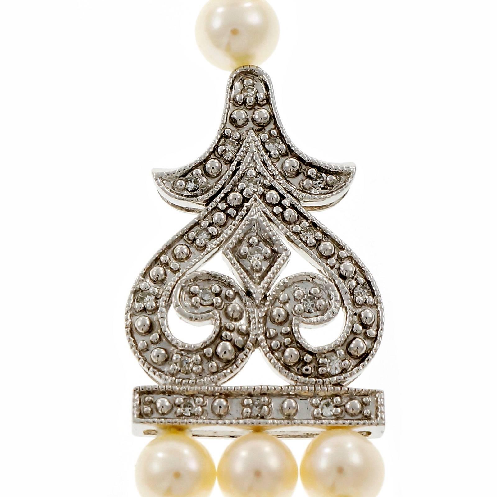 Collier multibrin en or à perles d'eau douce de culture et diamants en vente 1