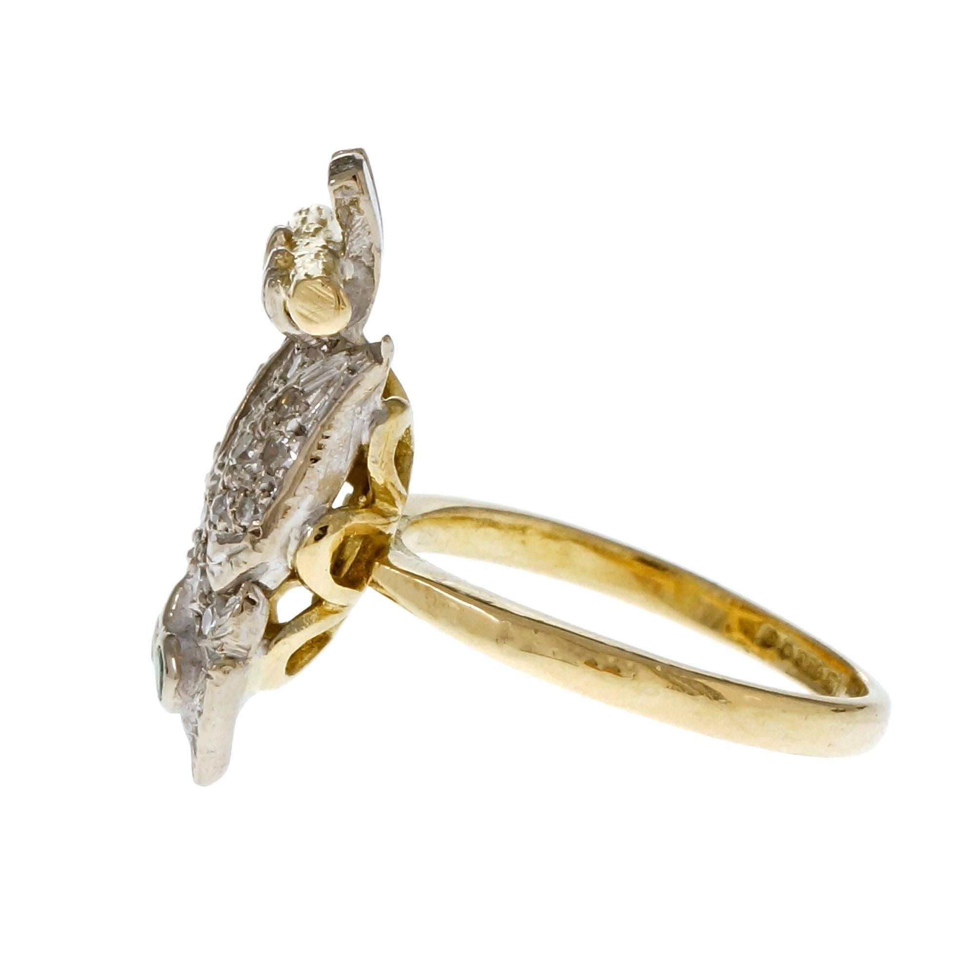 Women's Diamond Pavé Emerald Gold Owl Cocktail Ring