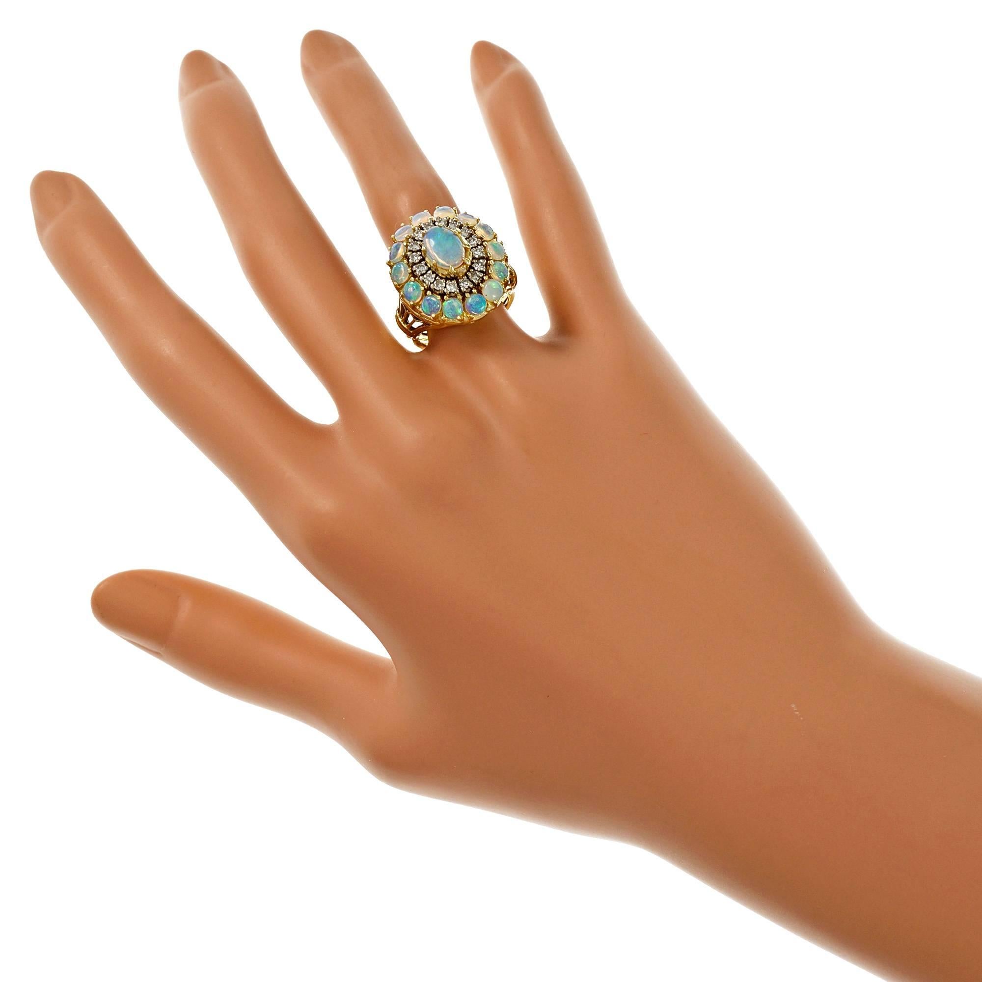 Opal Diamond Dome Yellow Gold Cocktail Ring 2