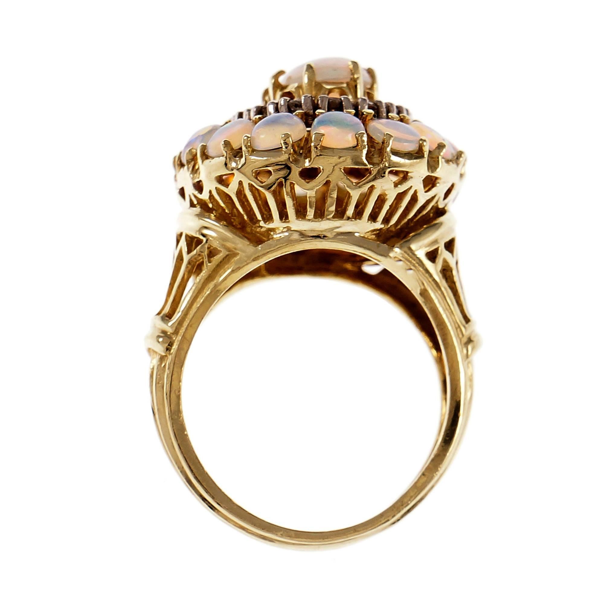 Women's Opal Diamond Dome Yellow Gold Cocktail Ring