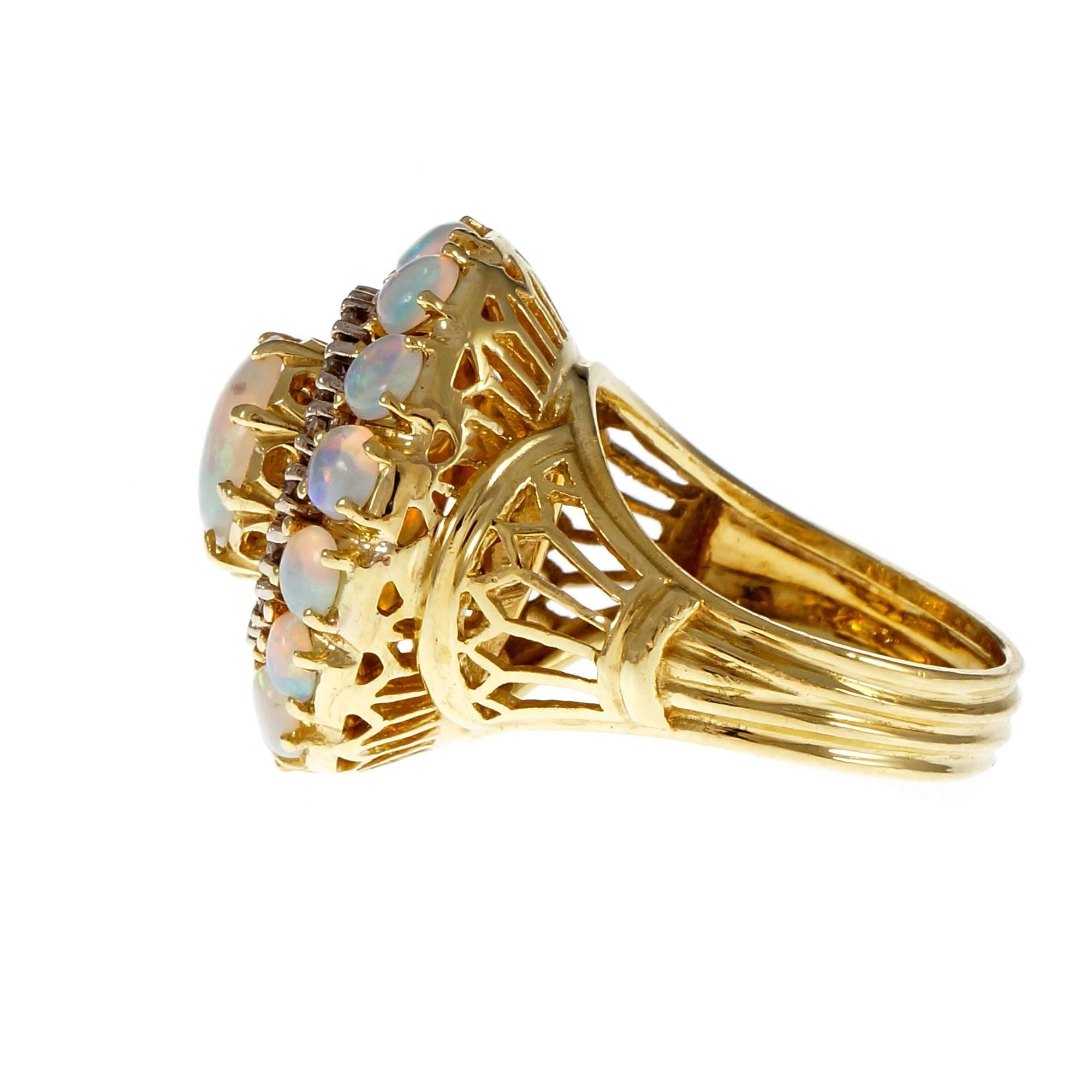 Opal Diamond Dome Yellow Gold Cocktail Ring In Good Condition In Stamford, CT