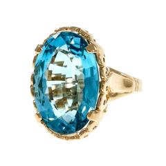 Large London Blue Oval Topaz Yellow Gold Cocktail Ring