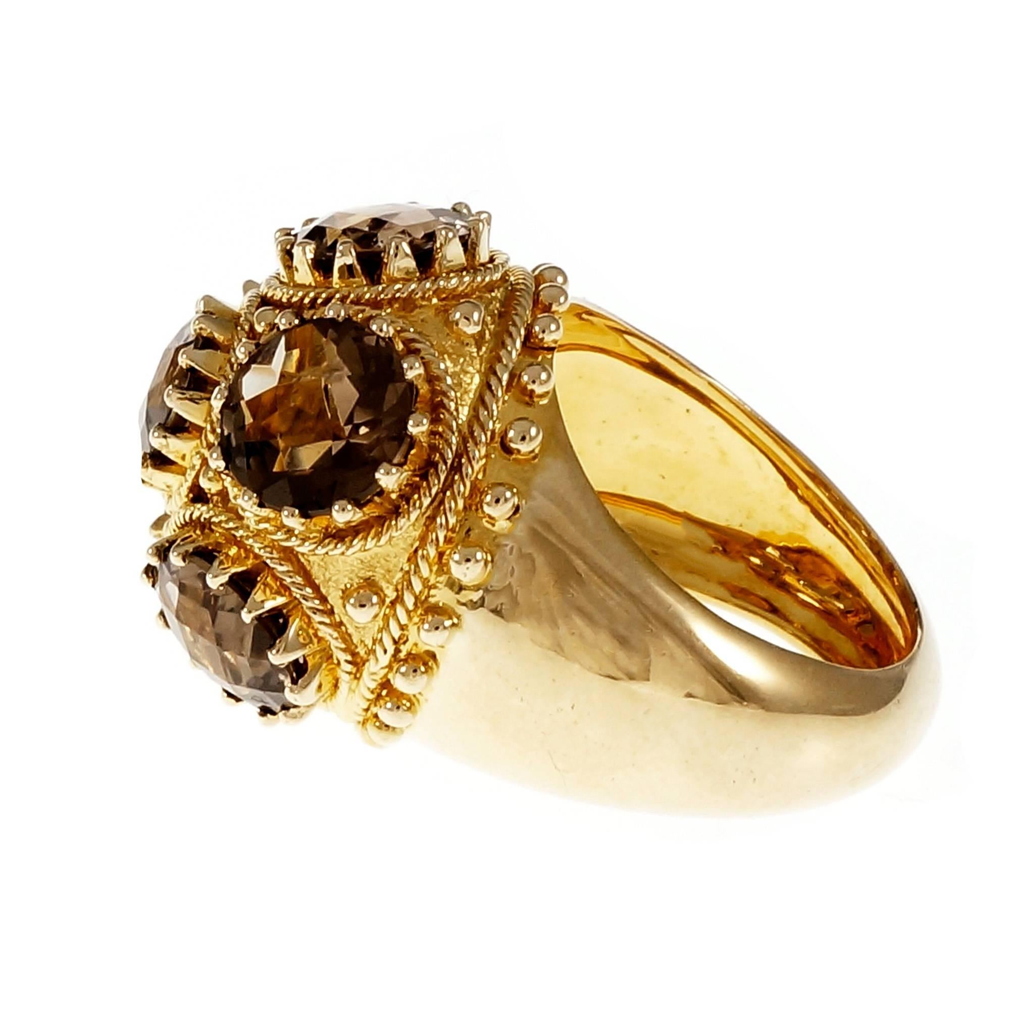 Round Cut Smoky Quartz Domed Gold Cocktail Ring For Sale