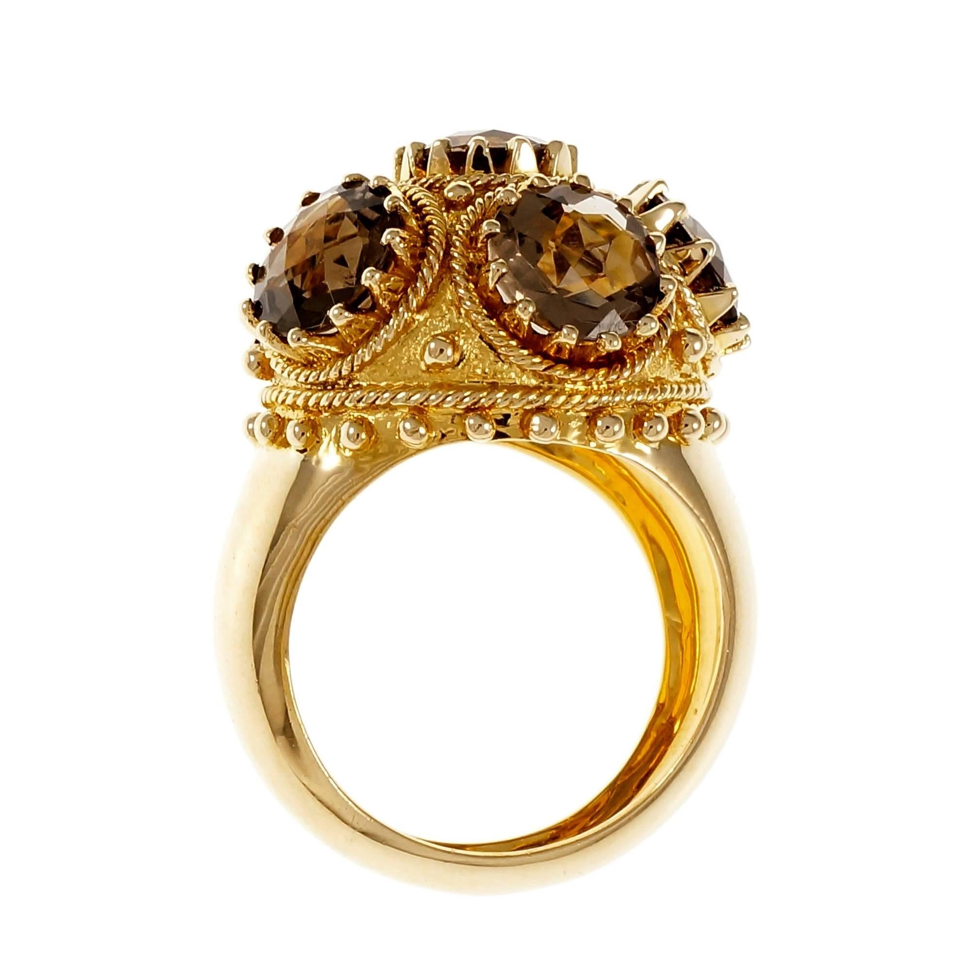 Smoky Quartz Domed Gold Cocktail Ring In Good Condition For Sale In Stamford, CT