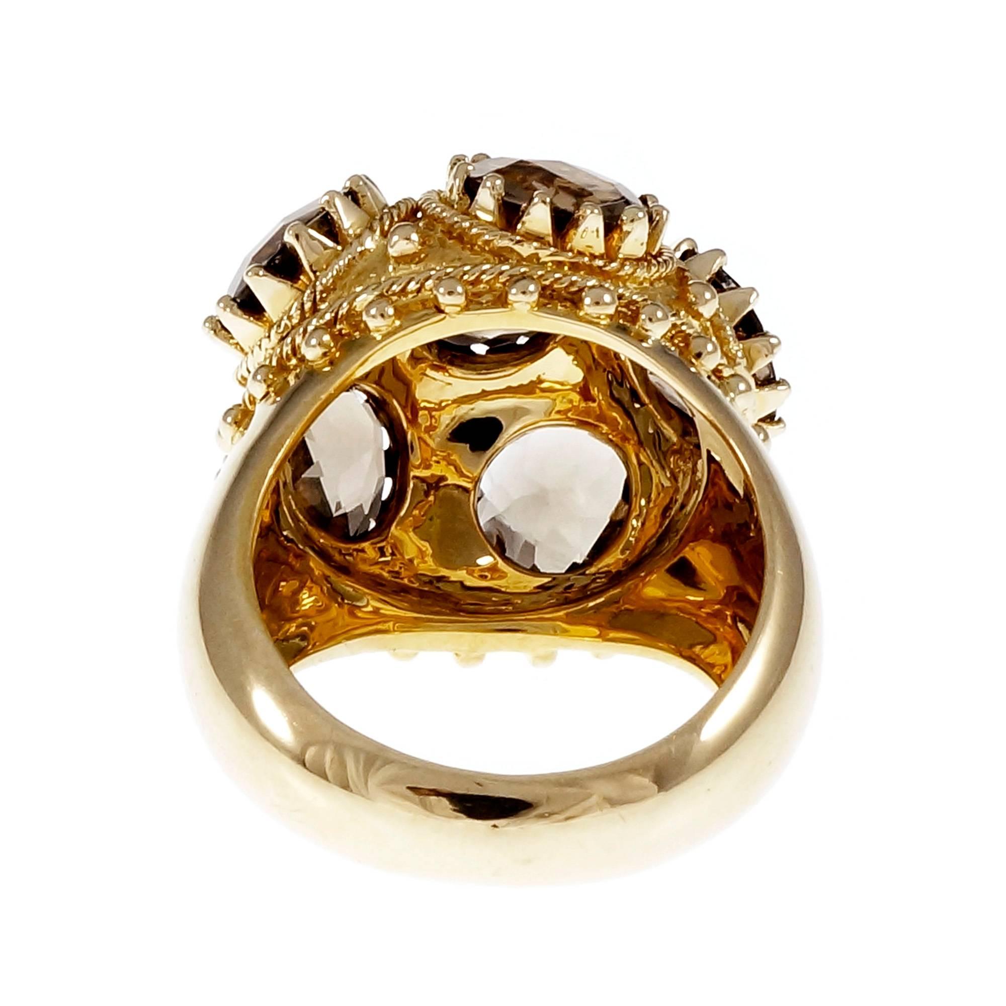 Women's Smoky Quartz Domed Gold Cocktail Ring For Sale