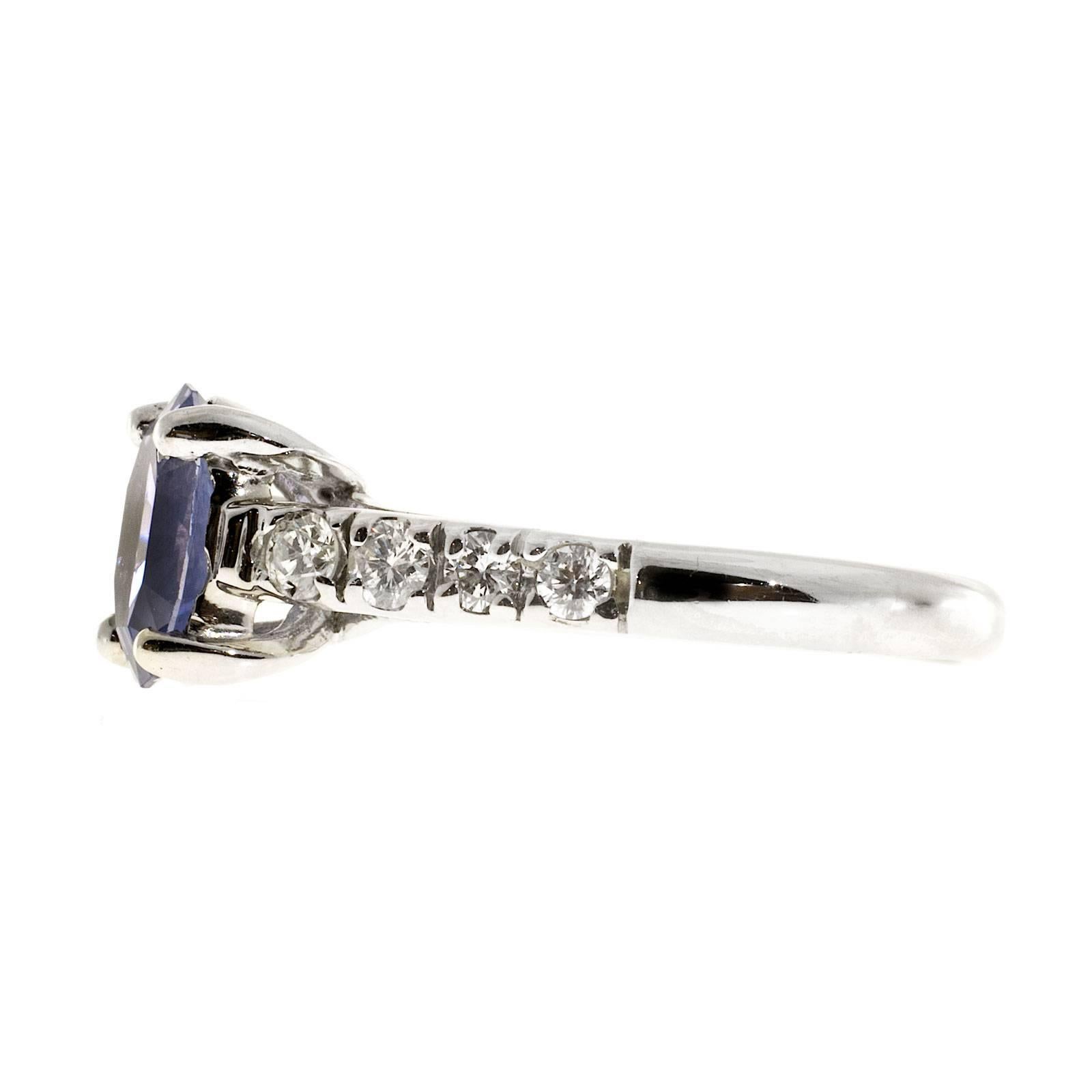 Oval Cut Peter Suchy 1.60 Carat Blue Violet Sapphire Diamond Platinum Engagement Ring For Sale