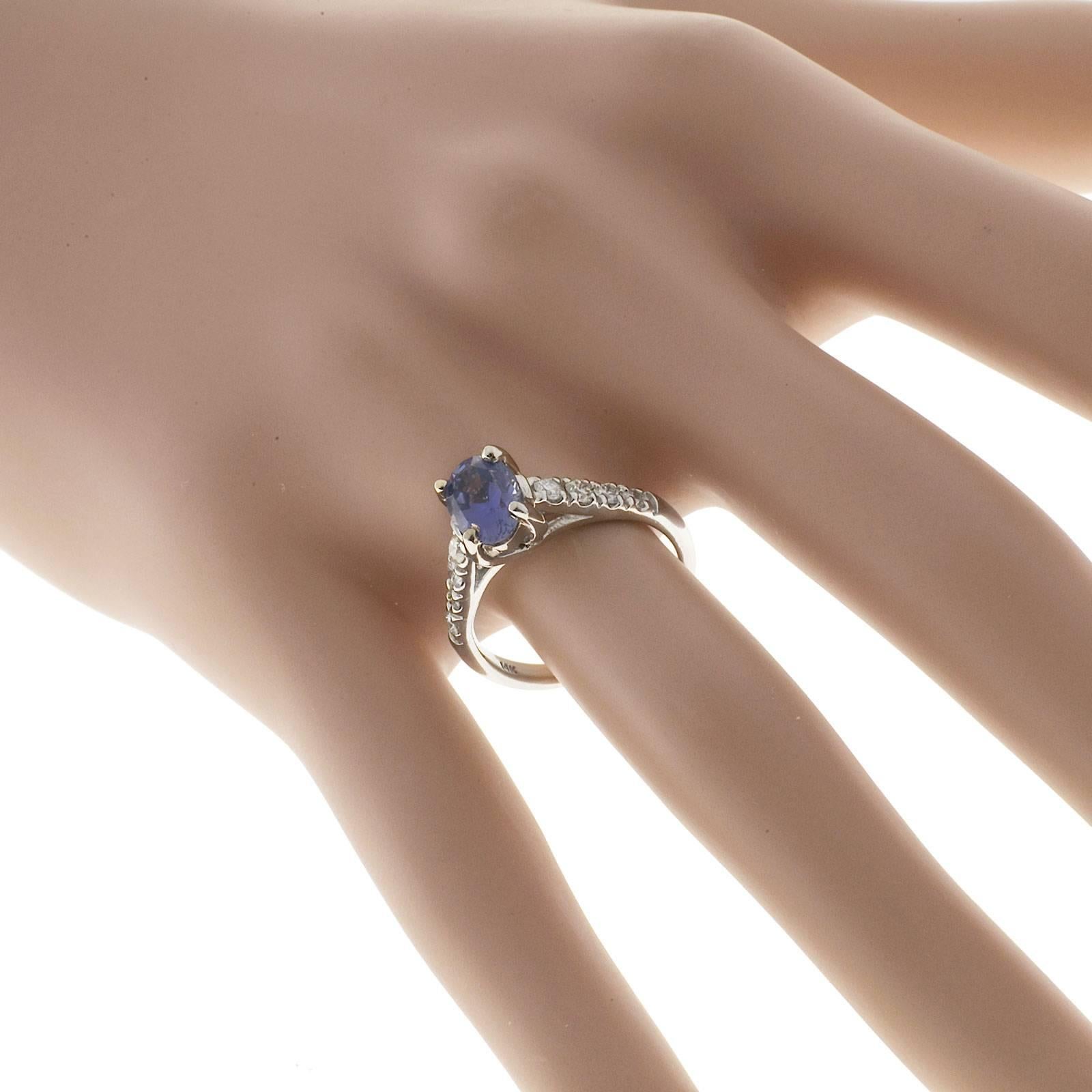 Women's Peter Suchy 1.60 Carat Blue Violet Sapphire Diamond Platinum Engagement Ring For Sale