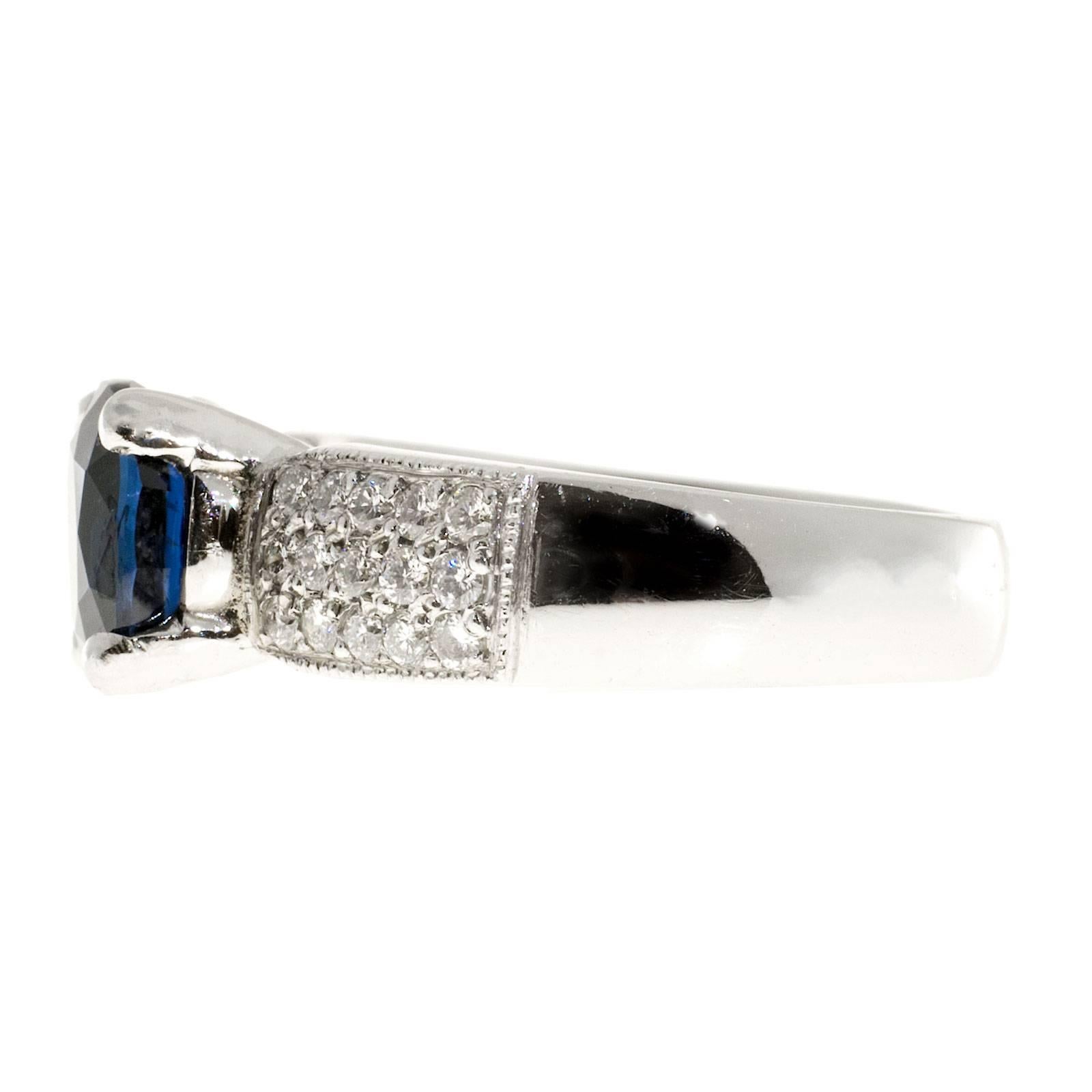 Cushion Cut GIA Certified 1.75 Carat Sapphire Diamond Engagement Ring