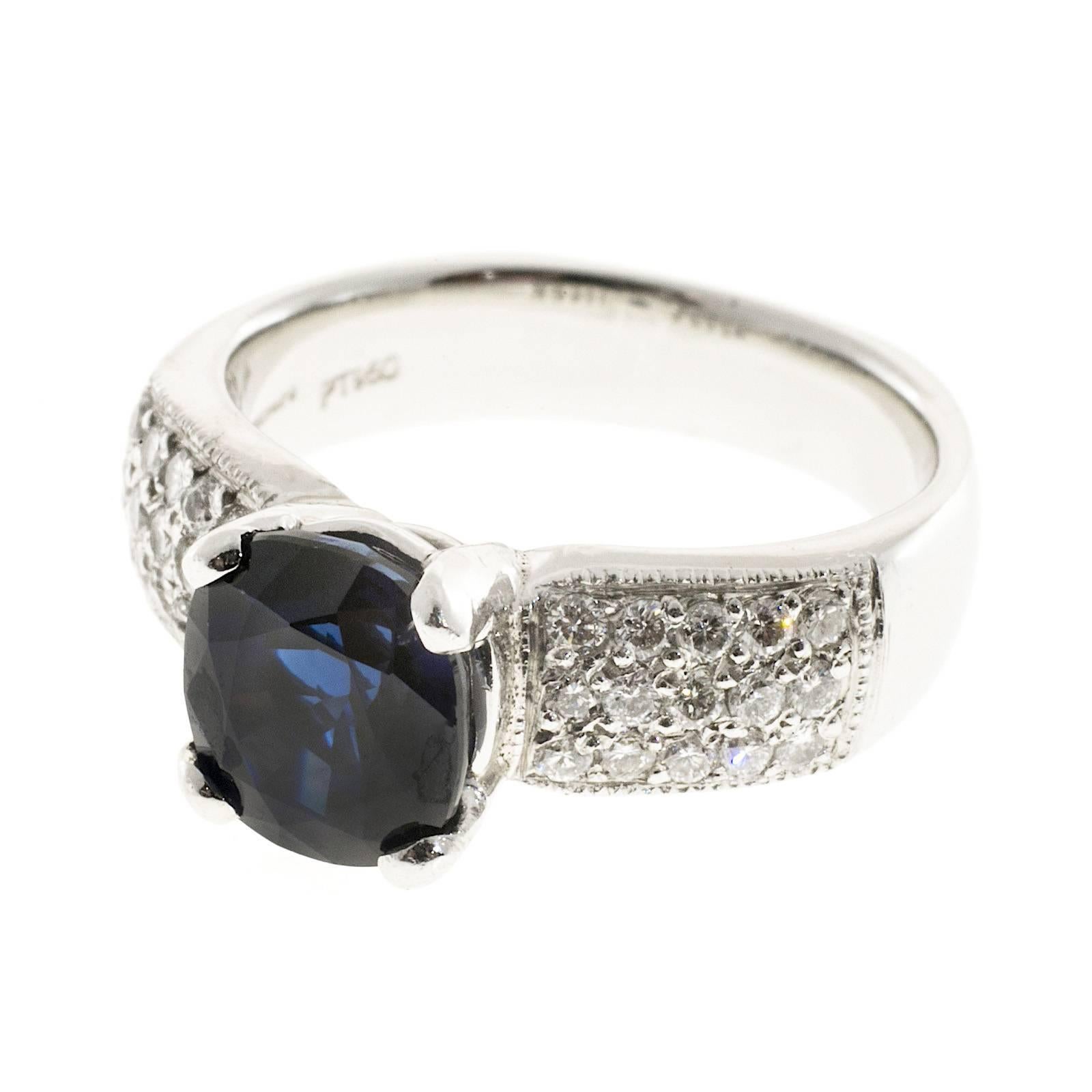 GIA certified simple heat only Sapphire engagement ring, approx. total weight 1.75cts. The setting is from Simayof.

1 GIA certified cushion cut natural Sapphire  blue color, CMG type II, approx. total weight 1.75cts, simple heat only TE no other