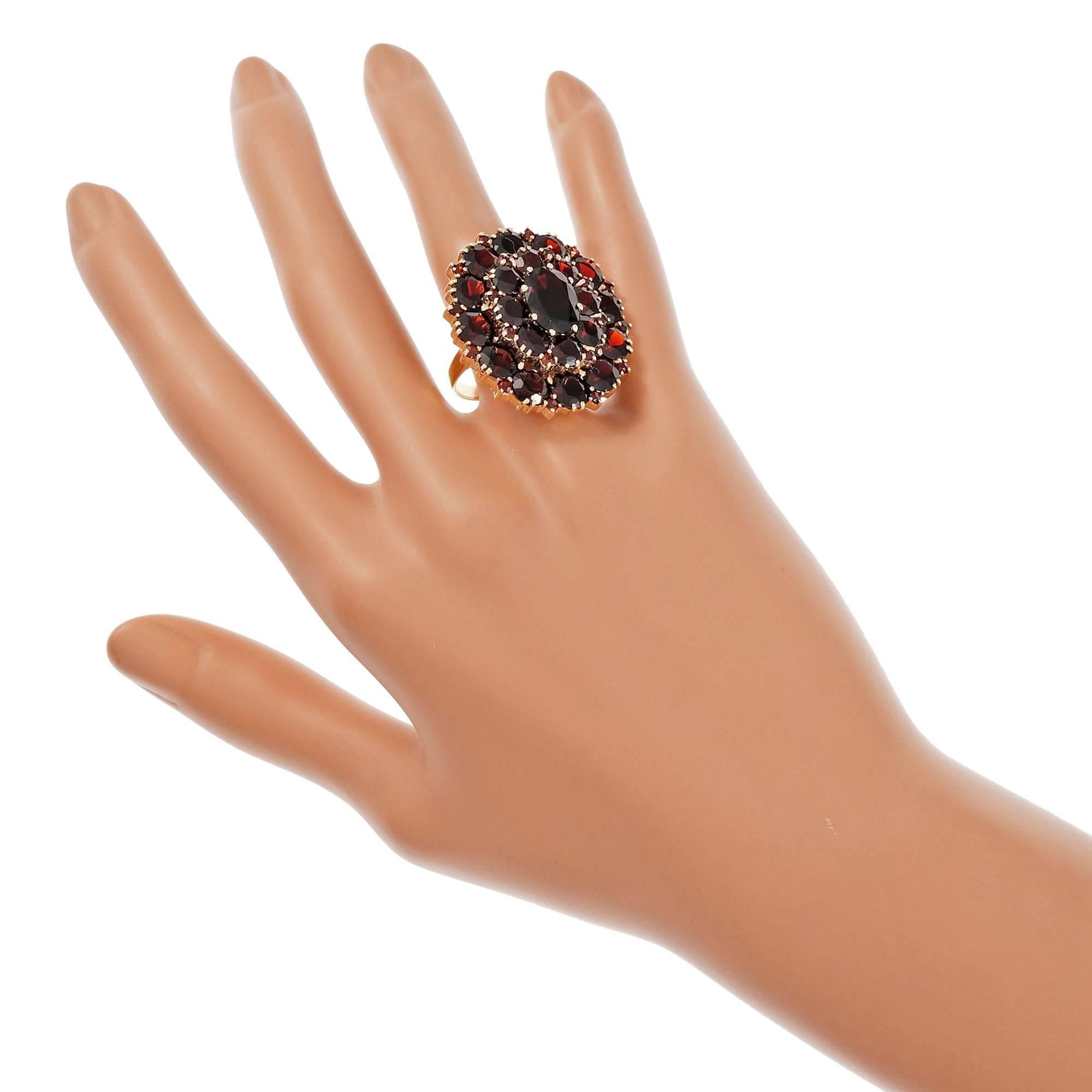 Round Cut Large Garnet Gold Cluster Cocktail Ring