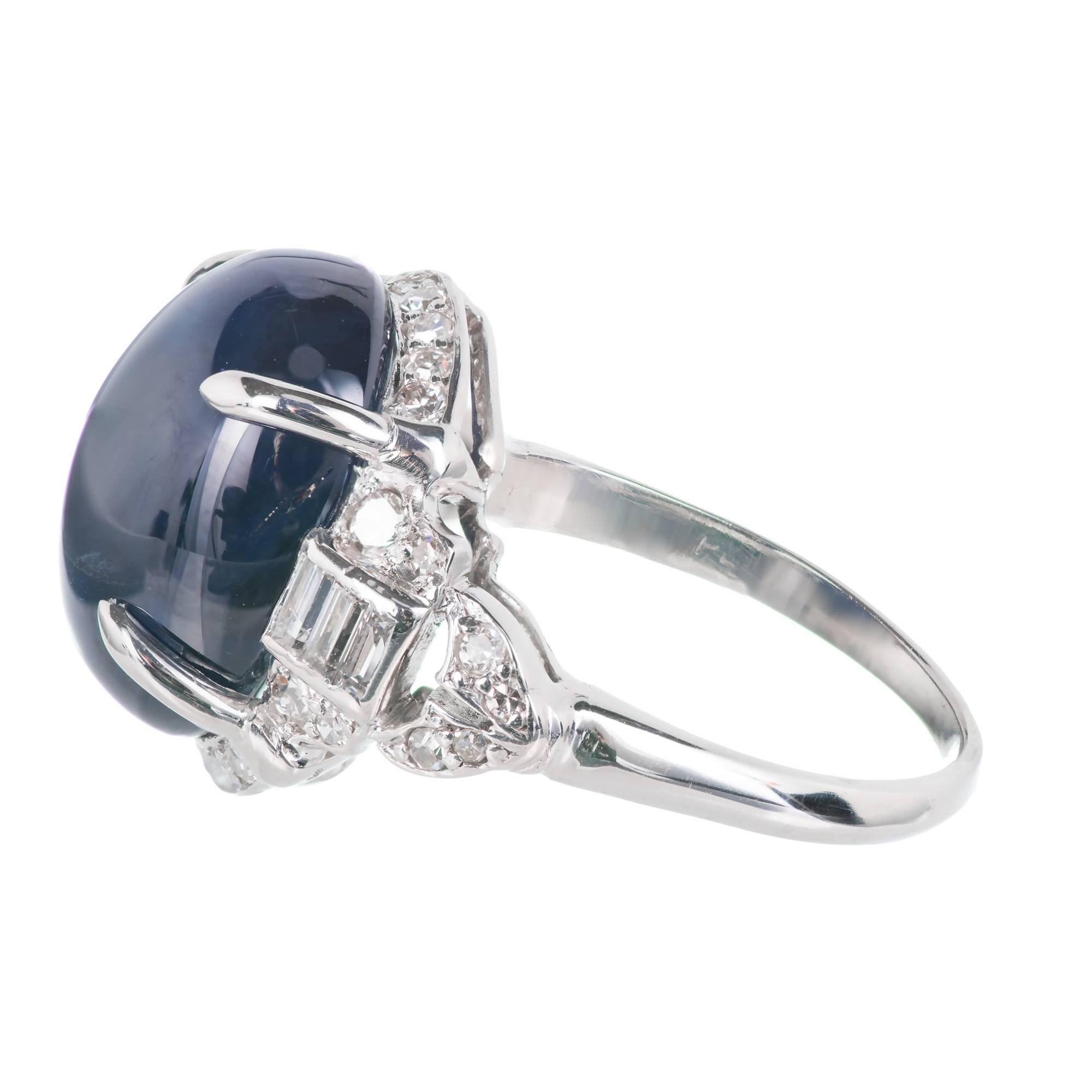 Art Deco 12.13 Carat Cabochon Sapphire Diamond Platinum Engagement Ring 2