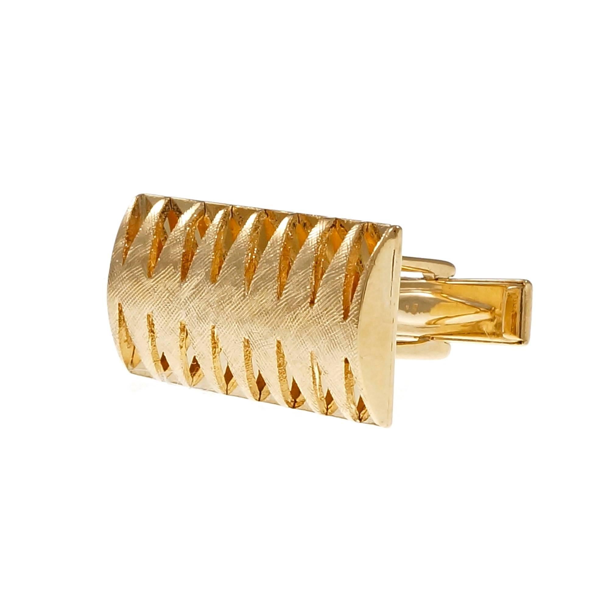 Gold Textured Rectangular Cufflinks For Sale 1