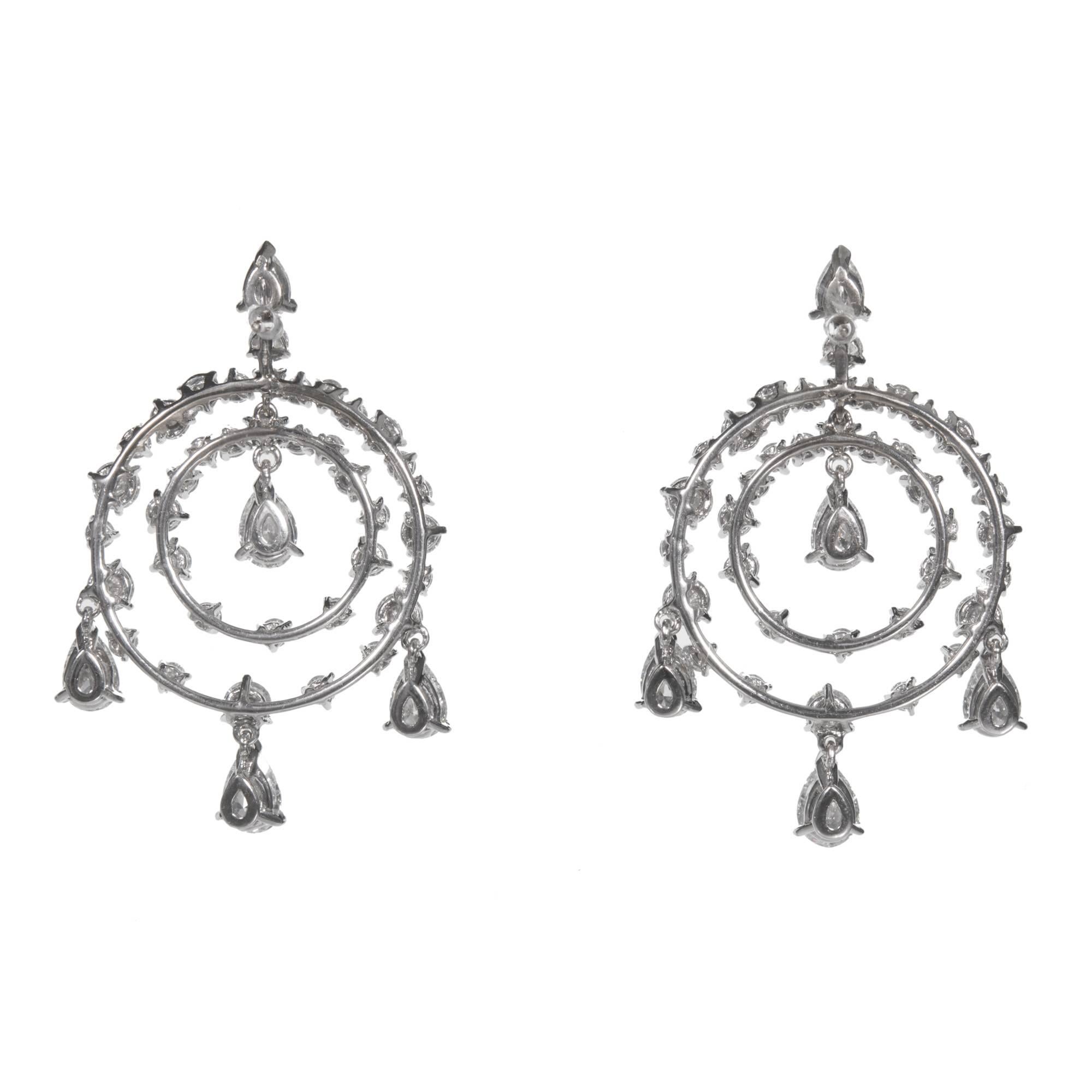 Van Cleef + Arpels Petillante Dormeuses diamond 18k White Gold chandelier earrings with pear shape and round ideal cut diamonds. Chandelier style with pierced posts. Correct serial number and hallmarks converted from clip to pierced. 

10 pear