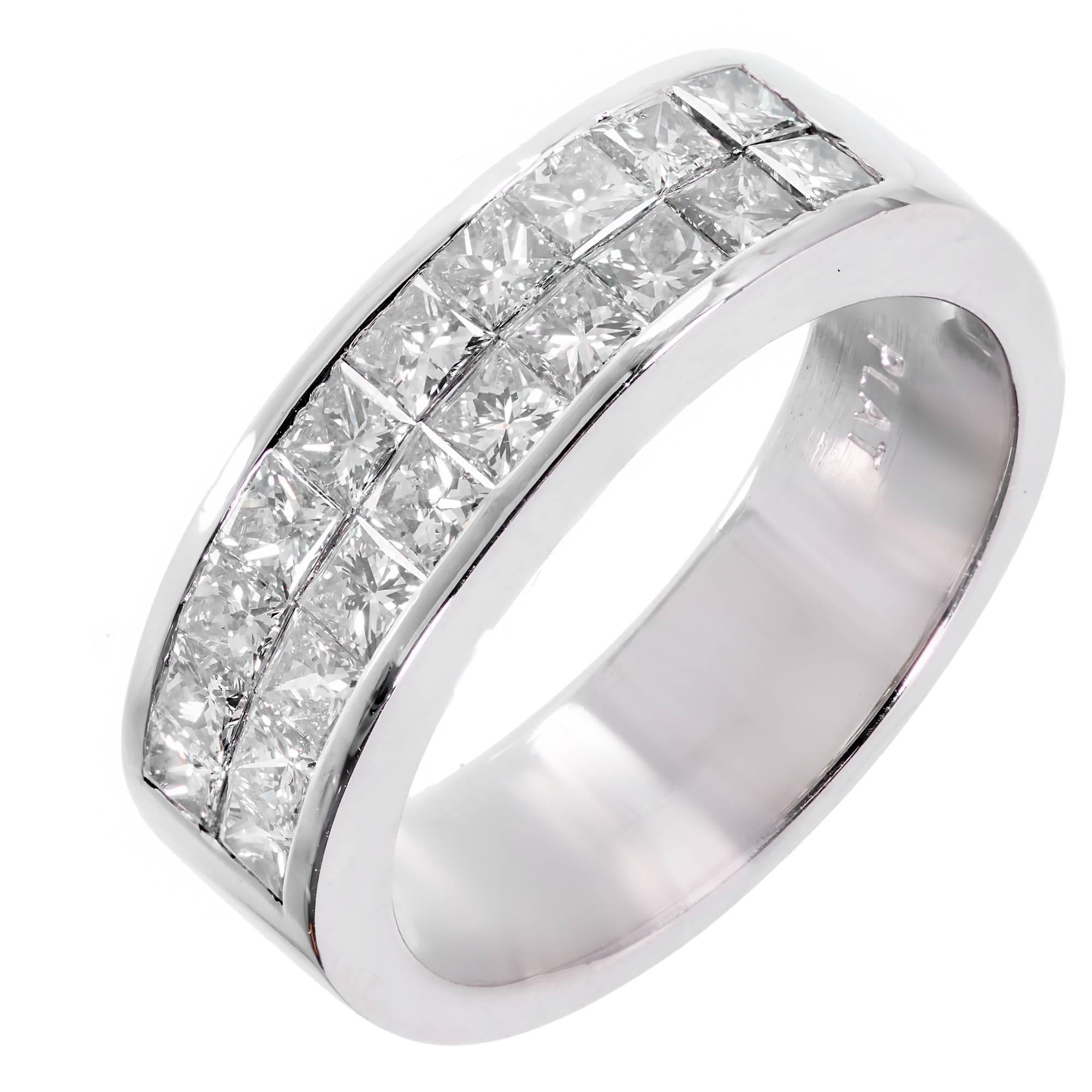 1.50 Carat Diamond Princess Cut Two-Row Wedding Band Platinum Ring For Sale