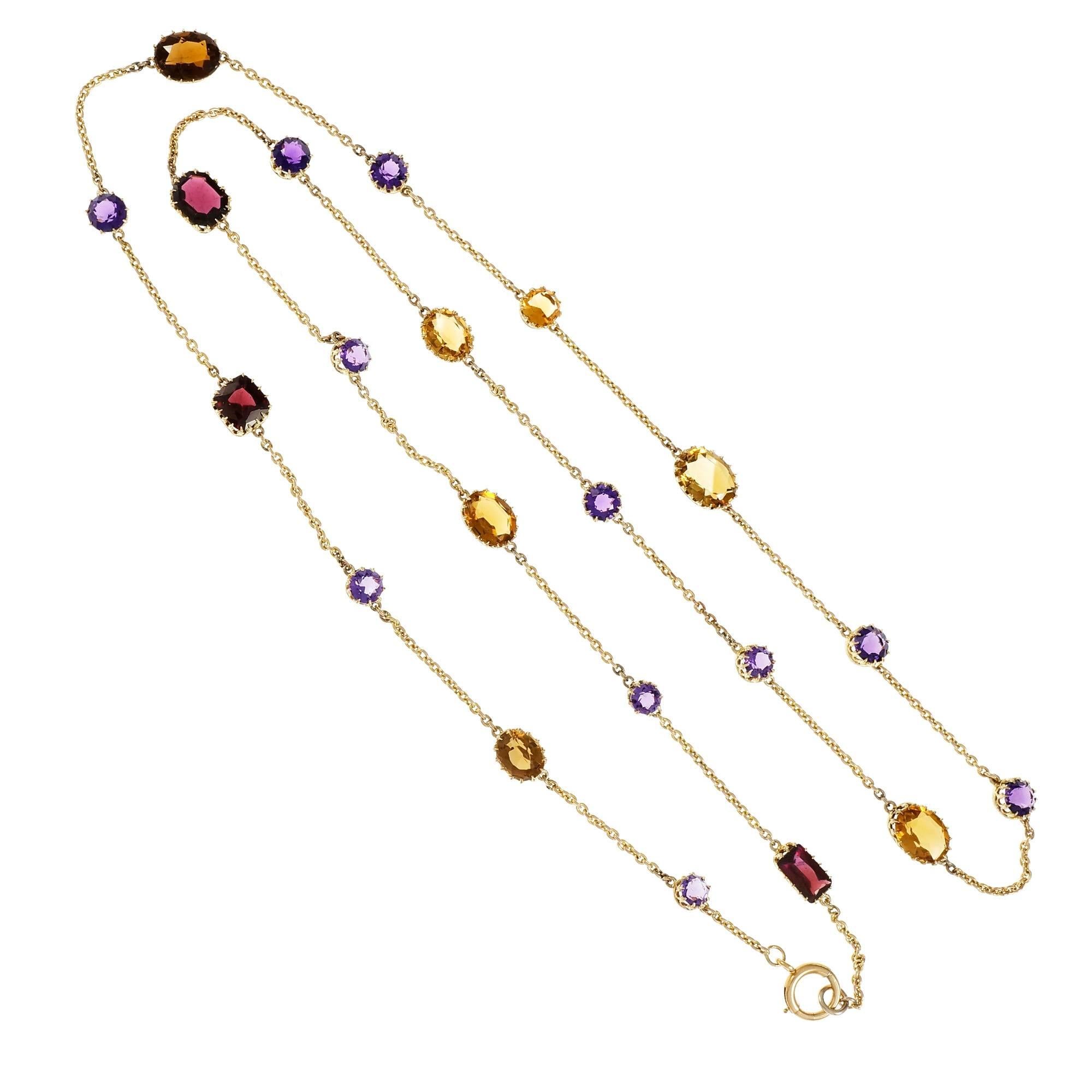 Amethyst Citrine Garnet Yellow Gold Necklace
