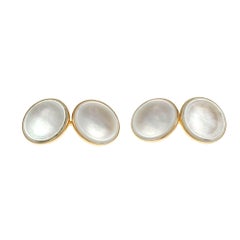 Round White Mother-of-Pearl Gold Cuff-Links