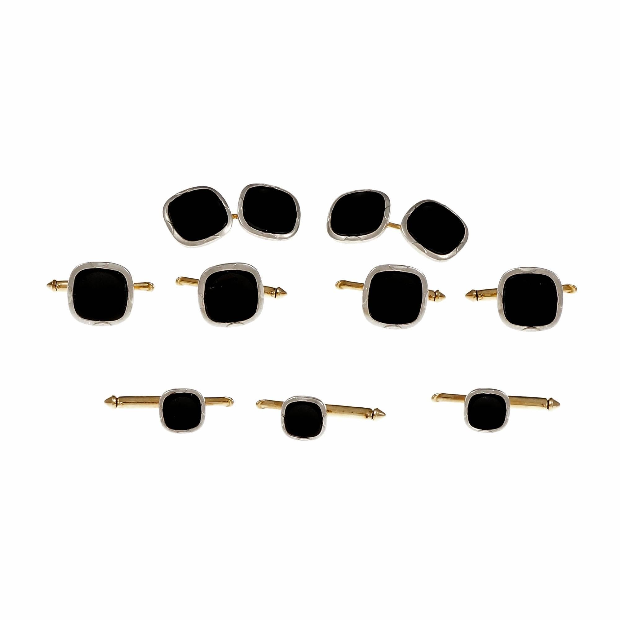 Larter & Sons Men’s Onyx Platinum Gold Dress Set Cuff-Links