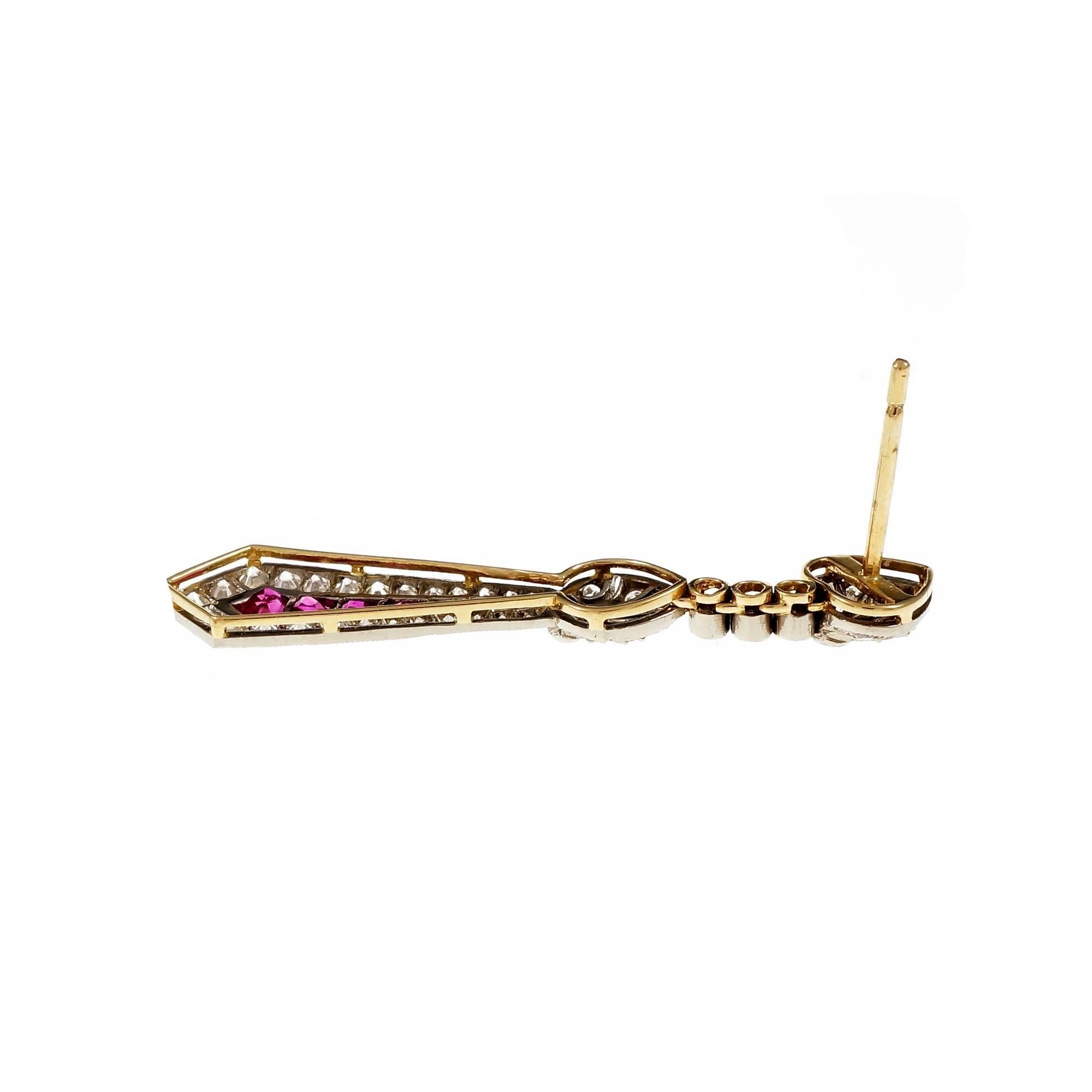 Calibré GIA Certified Ruby Diamond Gold Dangle Earrings In Good Condition In Stamford, CT