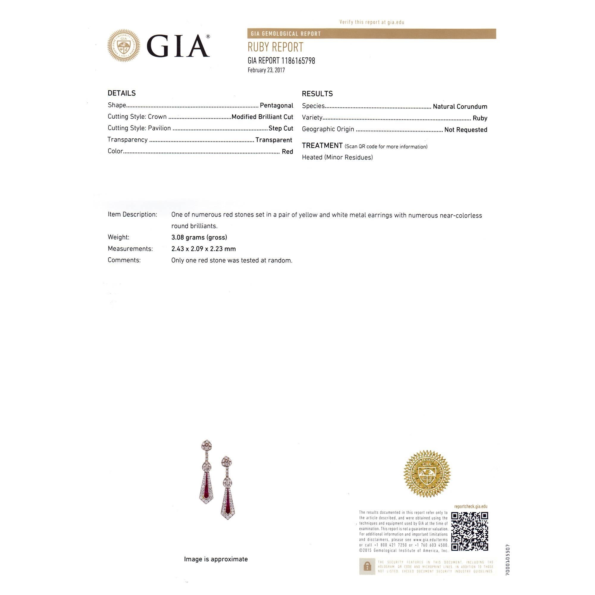 Calibré GIA Certified Ruby Diamond Gold Dangle Earrings 2