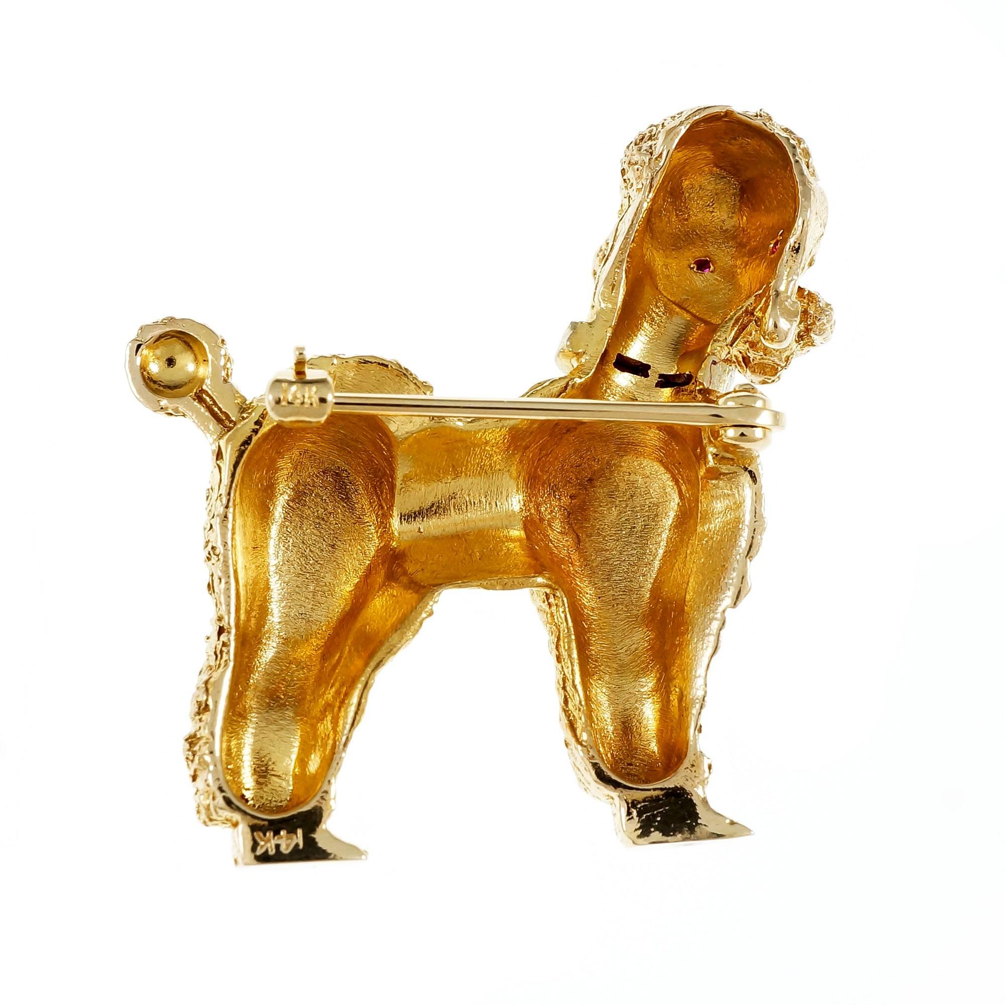 Ruby Diamond Gold Poodle Brooch In Good Condition In Stamford, CT