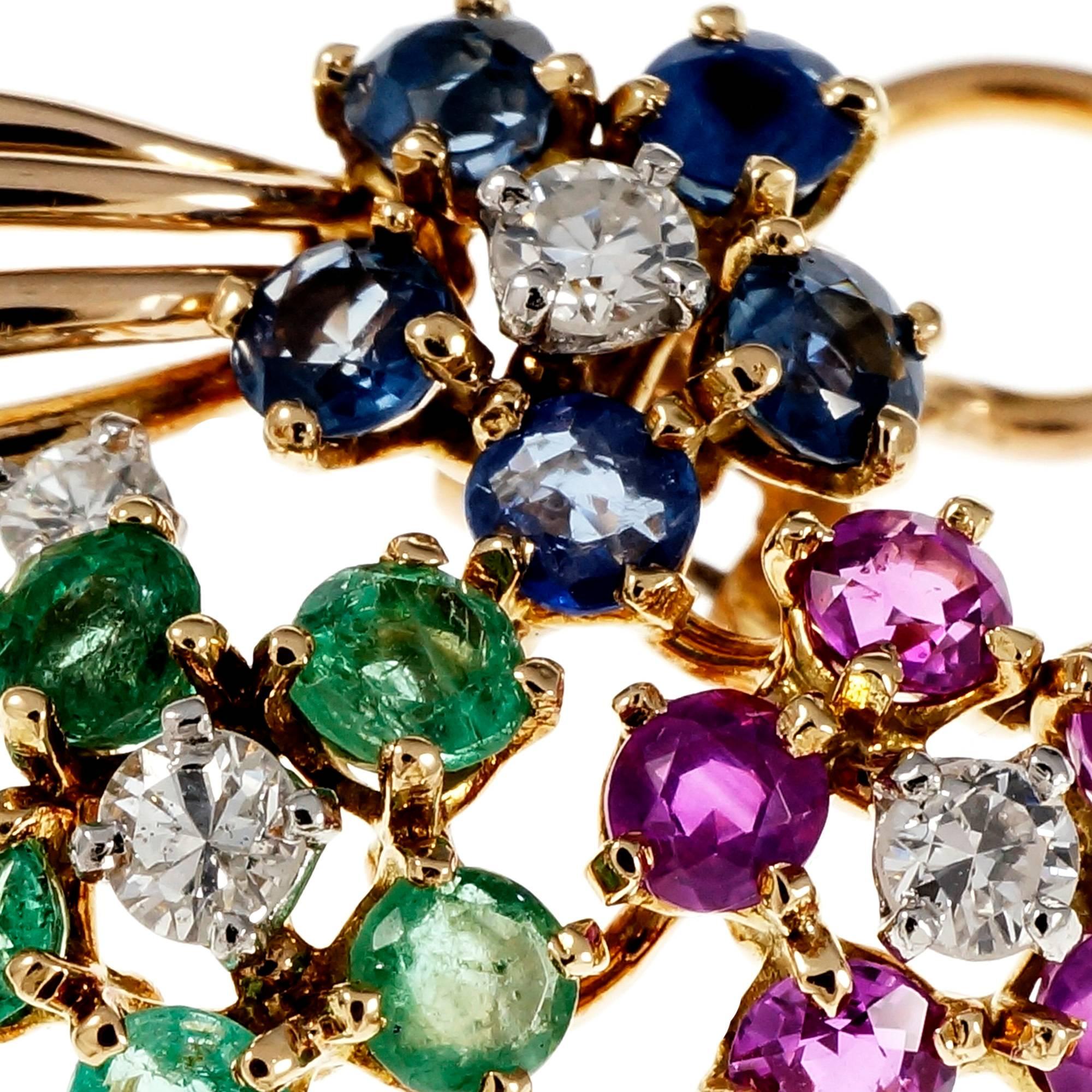 Diamond Emerald Sapphire Ruby Gold Flower Earrings 1