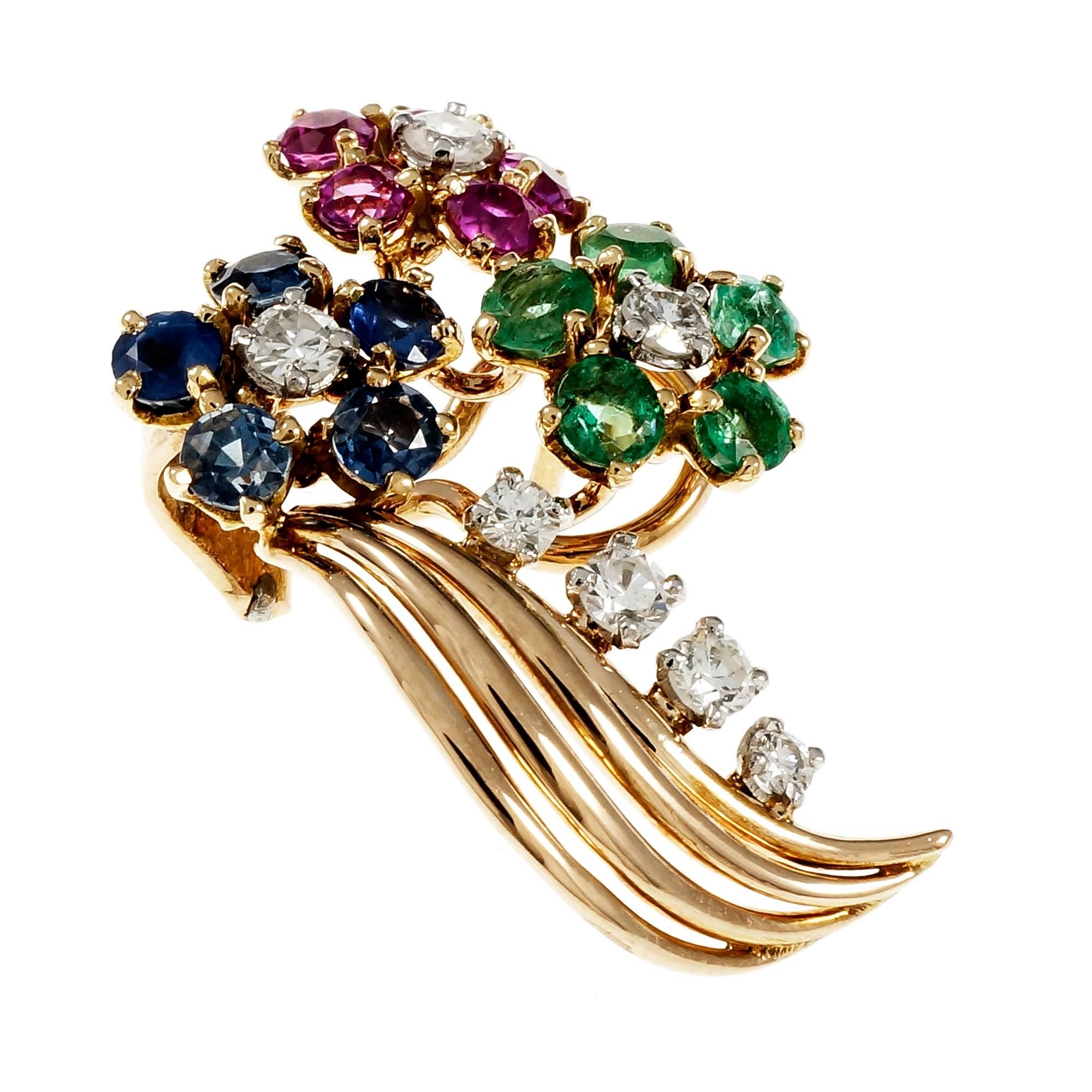 Diamond Emerald Sapphire Ruby Gold Flower Earrings 2