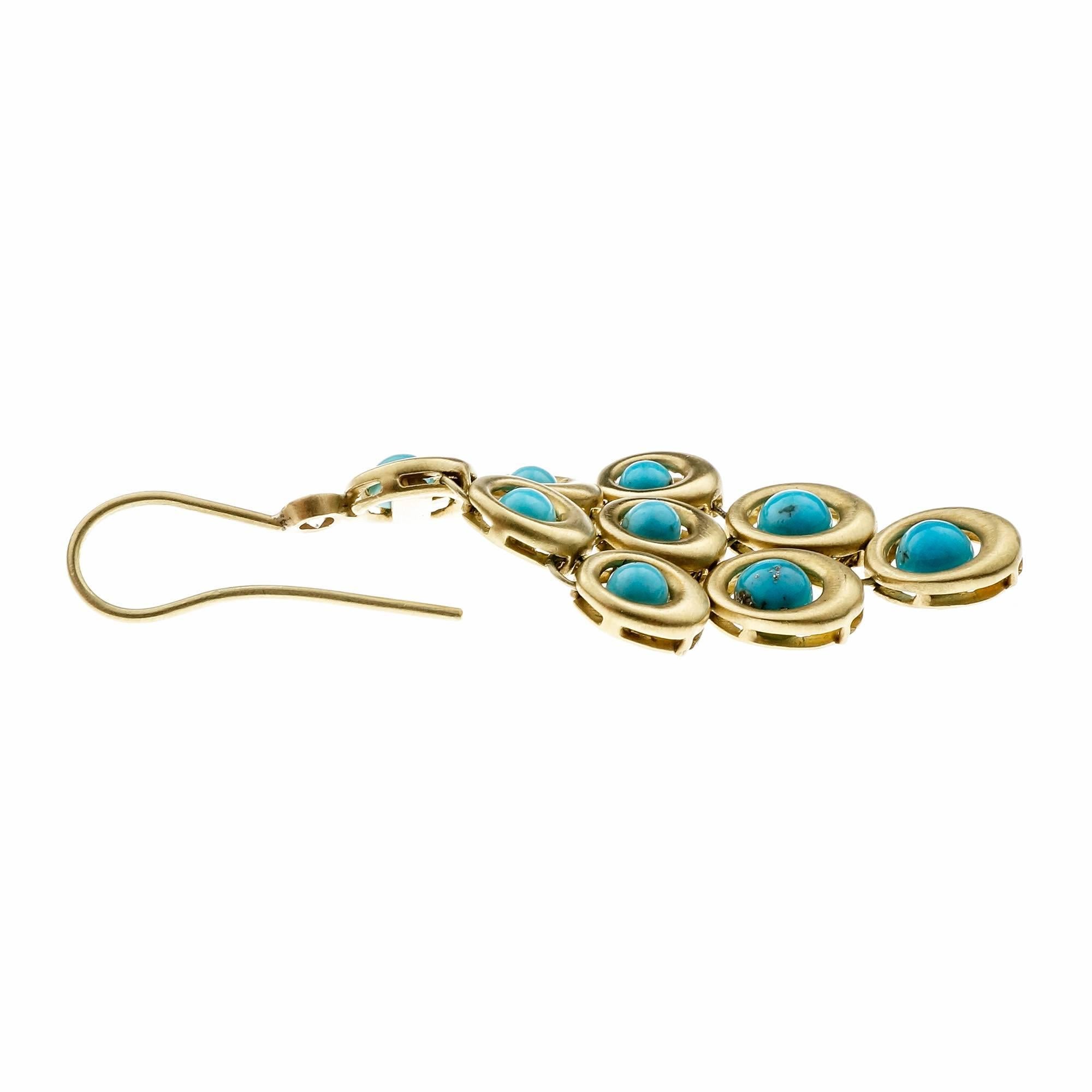 Natural Turquoise Diamond Gold Dangle Earrings In Good Condition In Stamford, CT