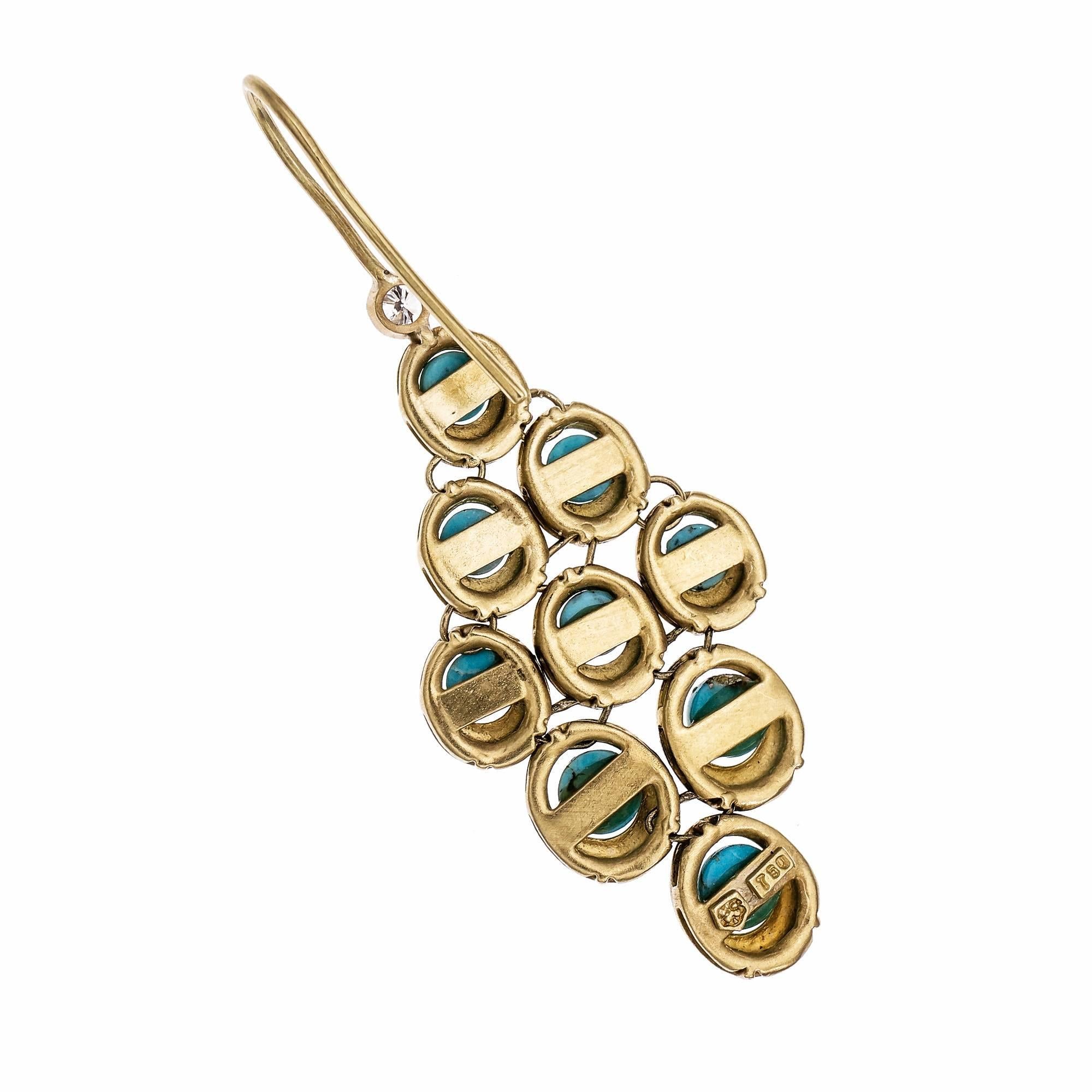 Natural Turquoise Diamond Gold Dangle Earrings 1