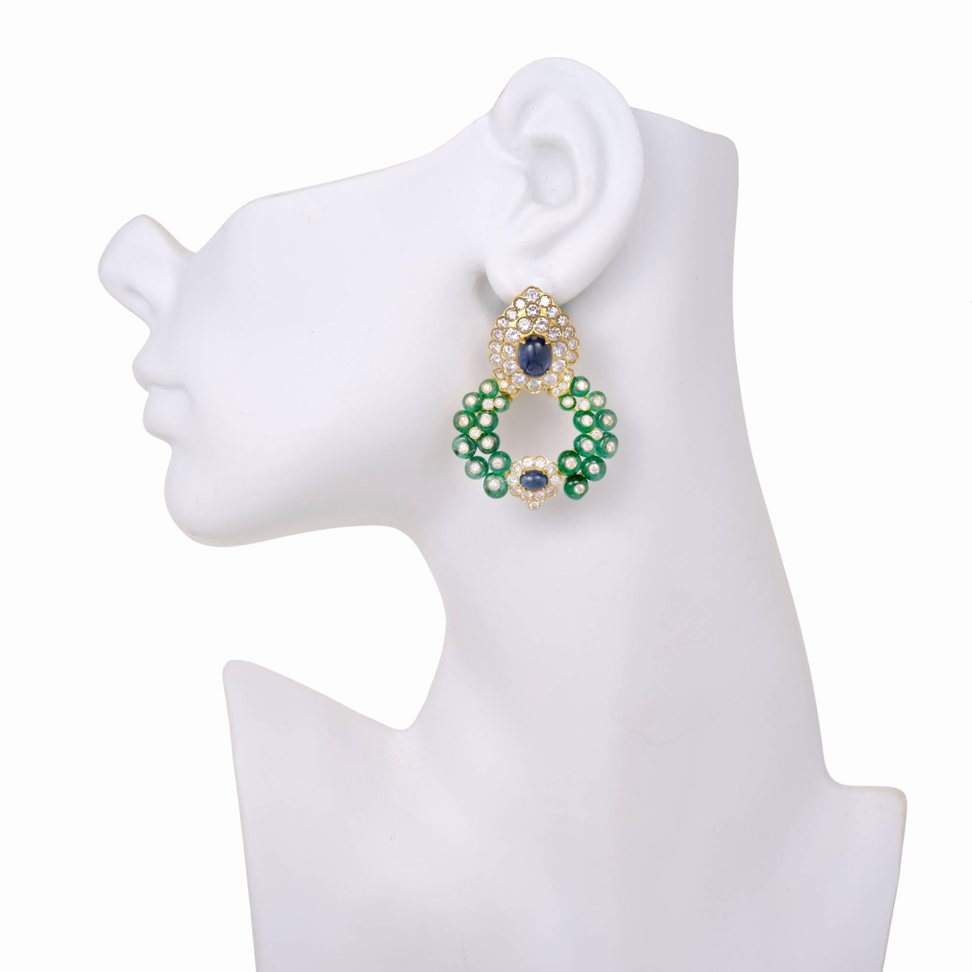 Women's Giovane Emerald Sapphire Diamond Gold Day Night Dangle Clip Post Earrings