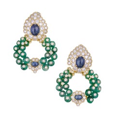 Giovane Emerald Sapphire Diamond Gold Day Night Dangle Clip Post Earrings
