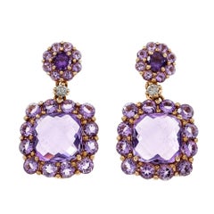 Amethyst Diamond Gold Dangle Earrings