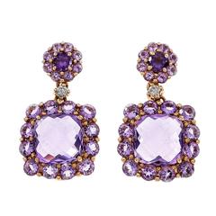 Amethyst Diamond Gold Dangle Earrings 1