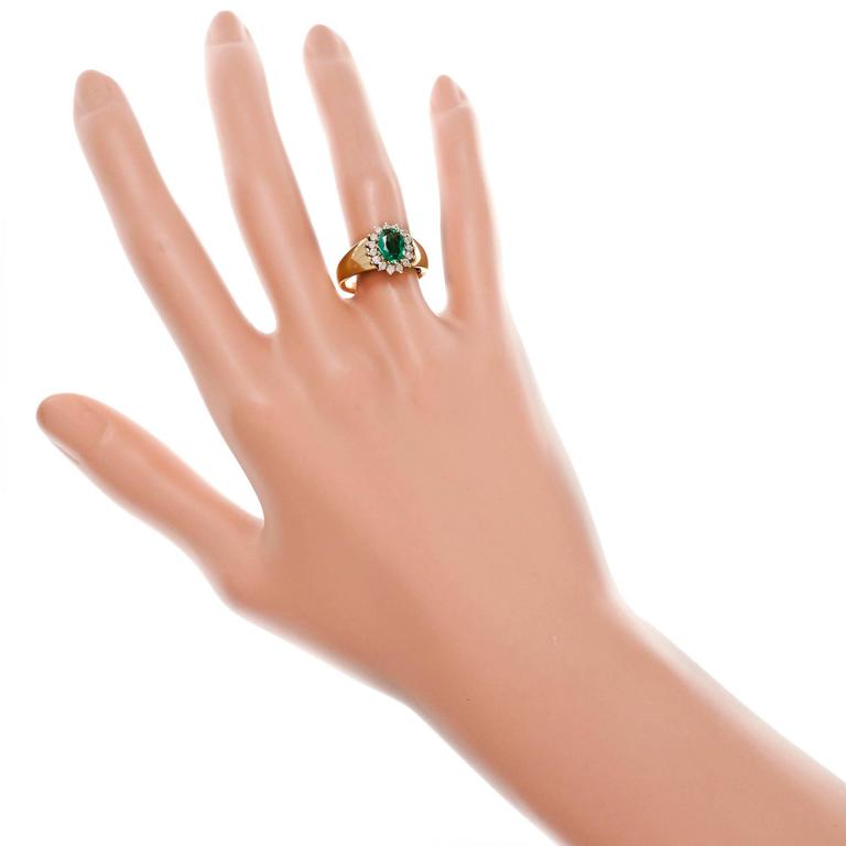 Butler Gold Diamond Rings Alfred Butler 1.24 Carat Oval Emerald Diamond Halo Gold Engagement Ring ...