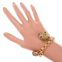 MAZ Amethyst Citrine Pearl Coral Onyx Sea Shell Gold Charm Bracelet