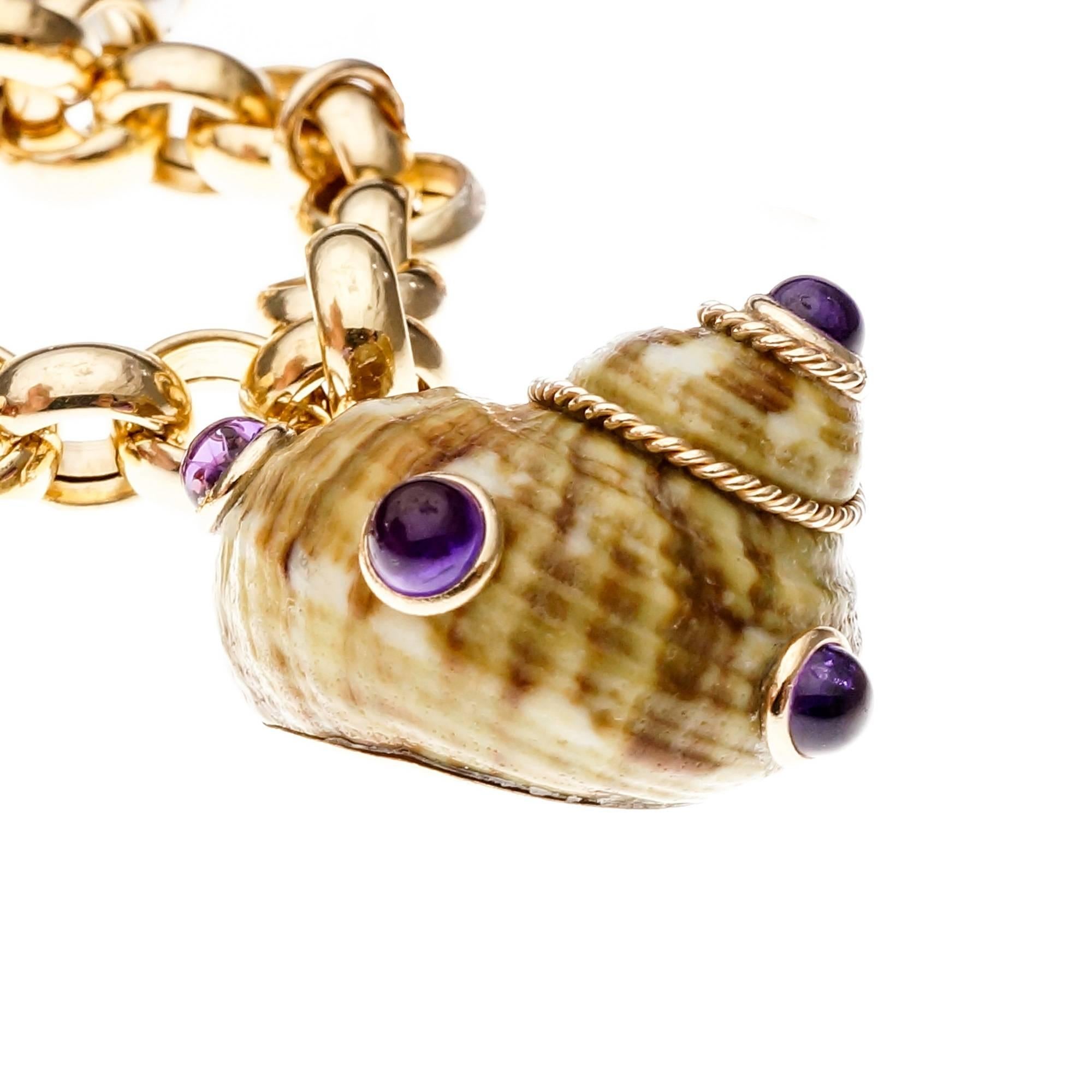Men's MAZ Amethyst Citrine Pearl Coral Onyx Sea Shell Gold Charm Bracelet