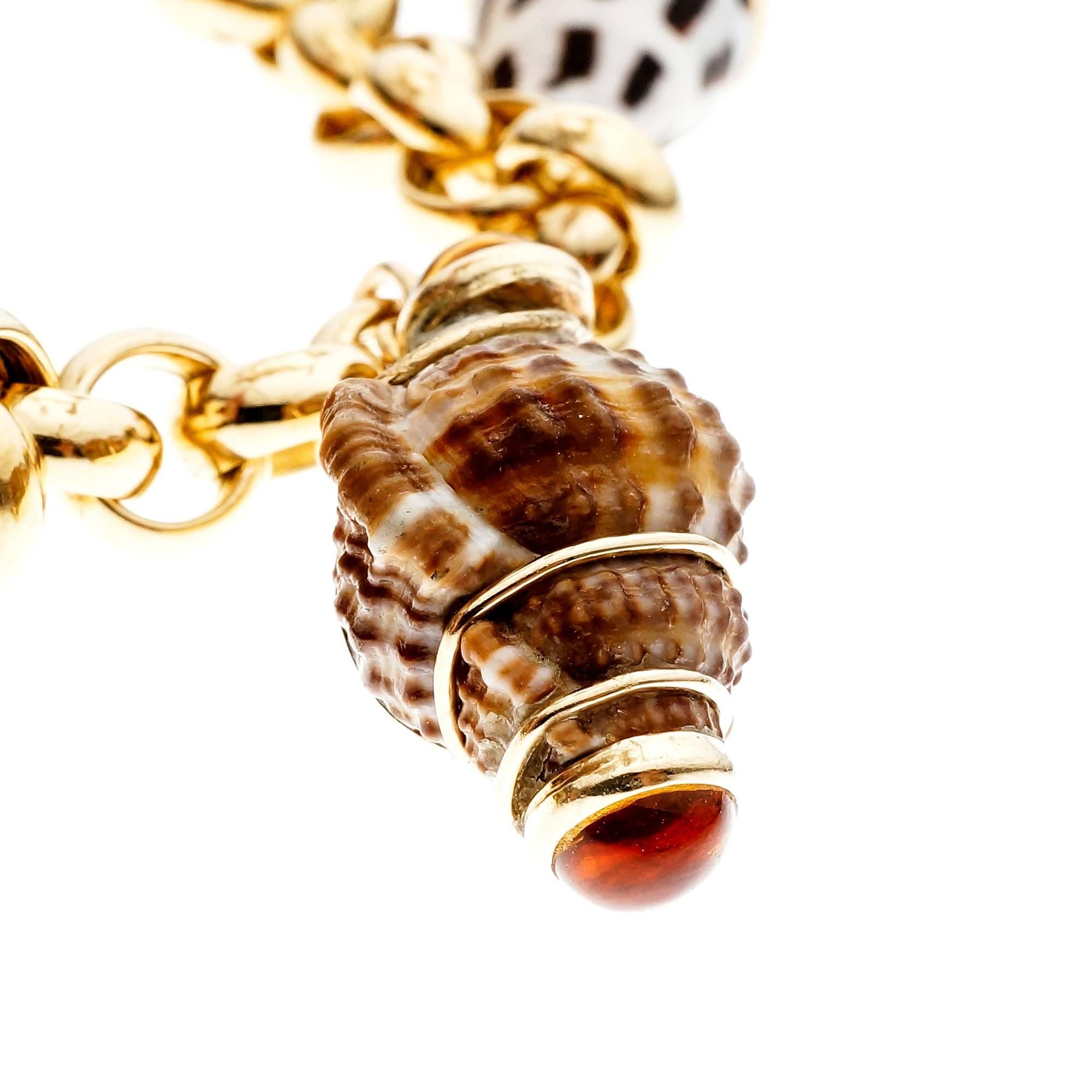 MAZ Amethyst Citrine Pearl Coral Onyx Sea Shell Gold Charm Bracelet 1
