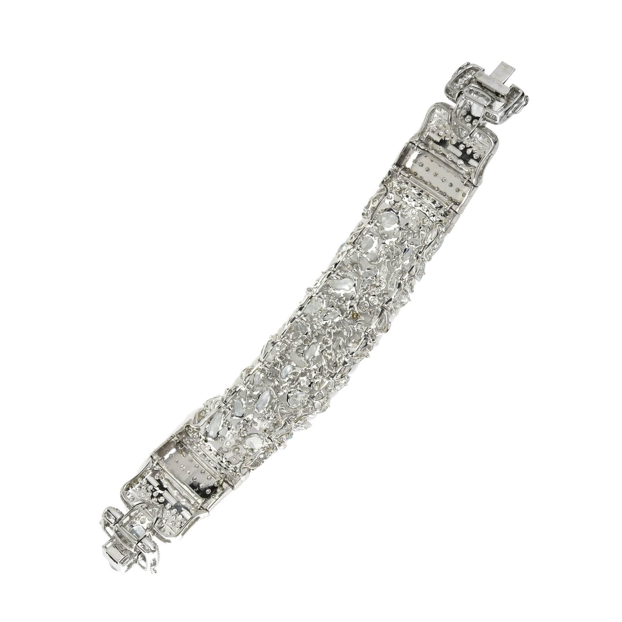 43.62 Carat Aquamarine Diamond White Gold Wide Bracelet 2