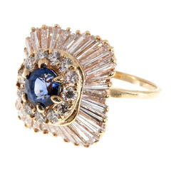 Ceylon Sapphire Tapered Baguette Round Diamond Gold Ballerina Ring