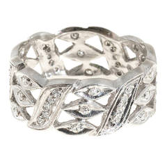 White Diamond Open Work Platinum Band Ring 3