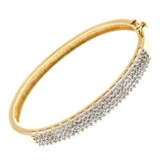 Three Row Round Diamond Gold Bangle Bracelet 11