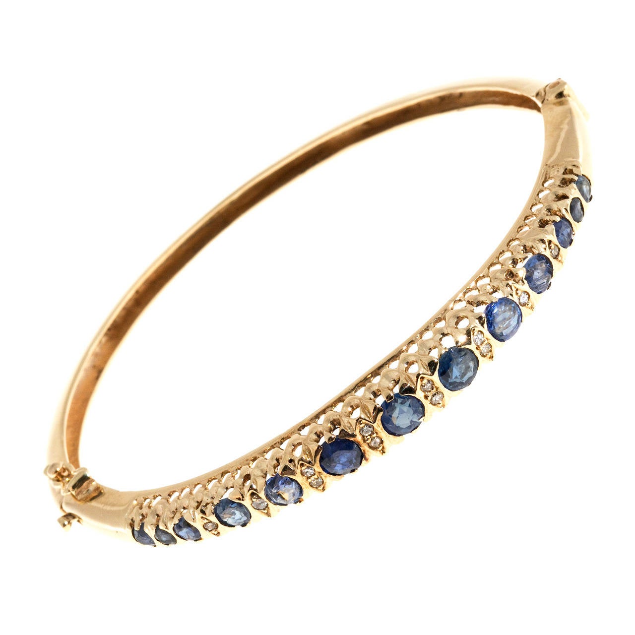 Oval Sapphire Diamond Gold Bangle Bracelet For Sale at 1stdibs