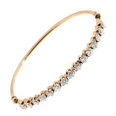 European Cut Diamond Rose Gold Bangle Bracelet 10