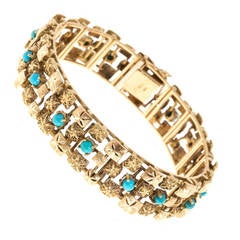 Textured Turquoise Gold Heavy Hinged Bracelet Textured Turquoise Gold Heavy Hinged Bracelet