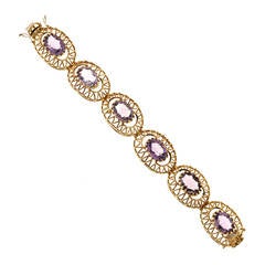 Oval Amethyst Gold Hinged Bracelet 5