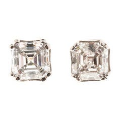 Asscher Cut Diamond Platinum Stud Earrings