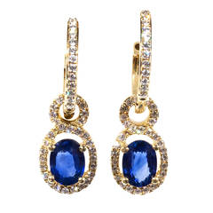 Cornflower Sapphire Diamond Gold Huggie Earrings