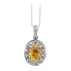 Natural Orange Yellow Fancy Diamond Platinum Pendant Necklace 6