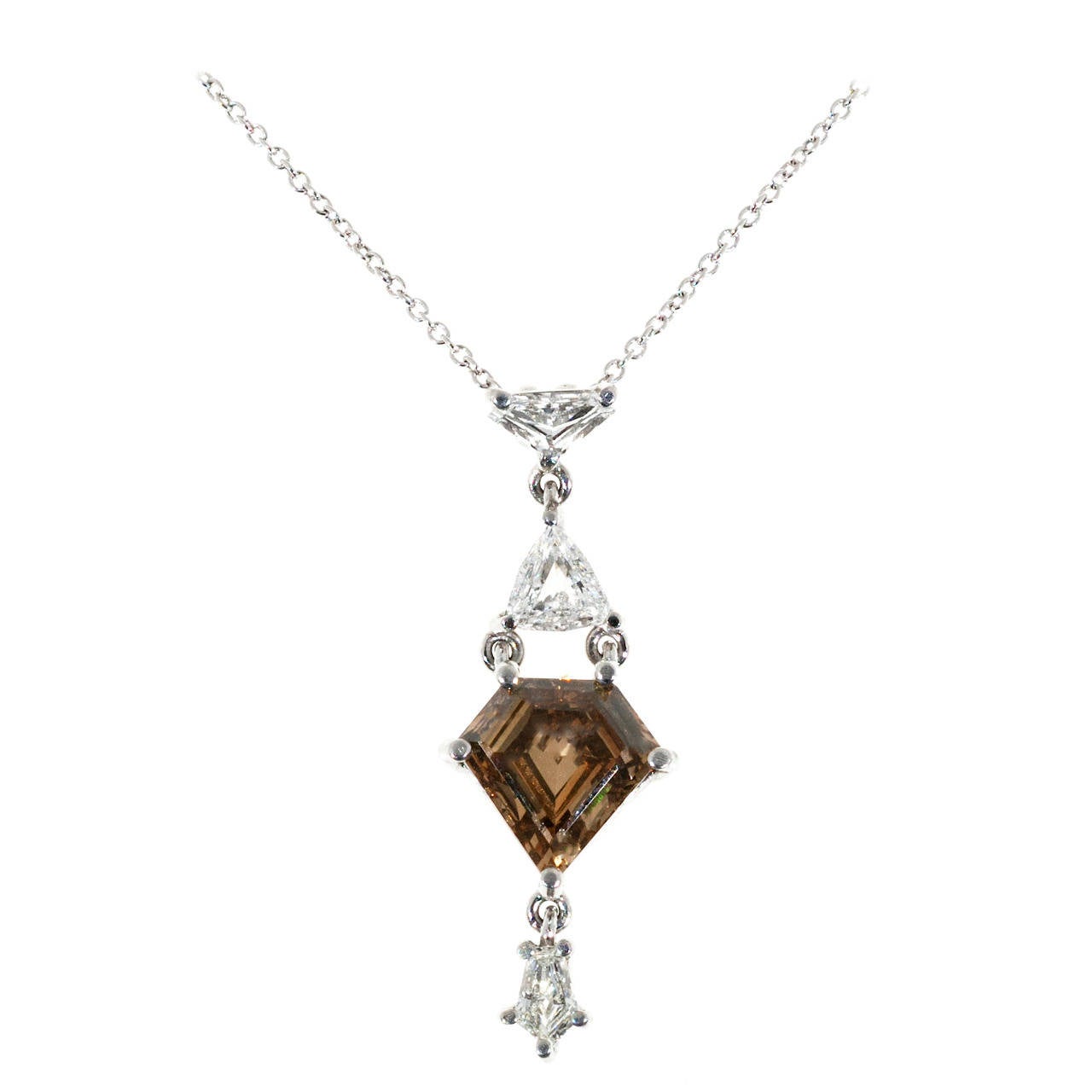 Natural Brown Diamond Platinum Lavaliere Pendant Chain