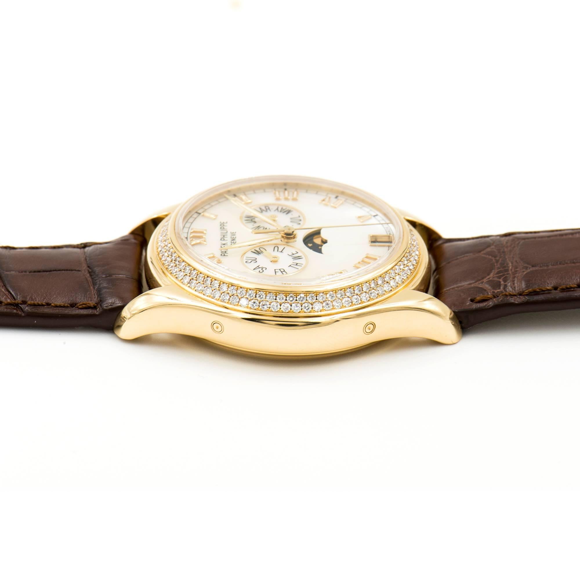 Women's Patek Philippe Ladies Yellow Gold Diamond Moon Phase Automatic Wristwatch